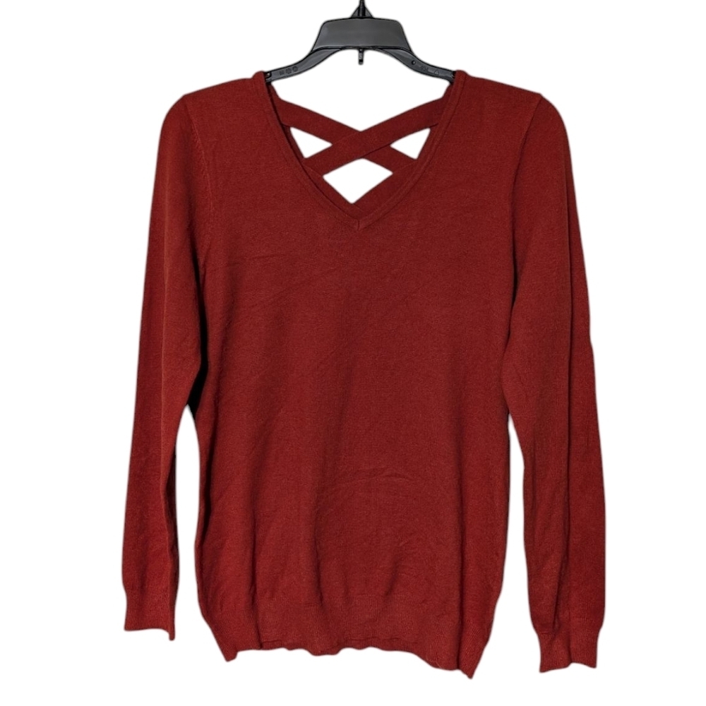 Love Ellie Women's Orange‎ V-Neck Sweater with Cross Back Detail Size Small NWOT